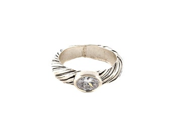 Wedding Band Style Sterling Silver Ring with Cubic Zirconia. Handmade Israeli Jewelry. Engagement Ring. Gift for Her