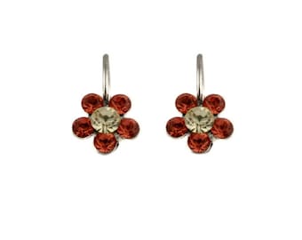 Daisy Flower Earrings-Orange Swarovski Crystal Earrings-Nickle Free Earrings-Israeli Jewelry- Dainty Girls Earrings