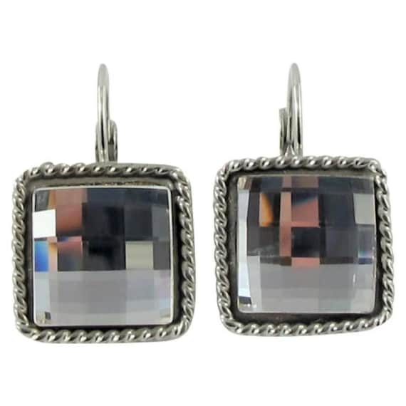 Handmade Israeli Jewelry. Swarovski Crystal Earrings. Square Faceted Lever  Back Earrings. Gift for Her 
