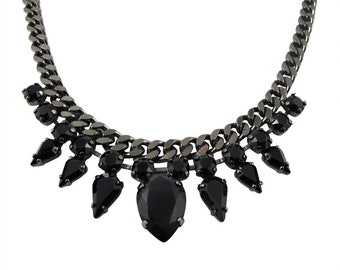 Swarovski Sale!  Black Statement Necklace in Swarovski Crystals.  Elegant Funky Necklace. Gift for Her