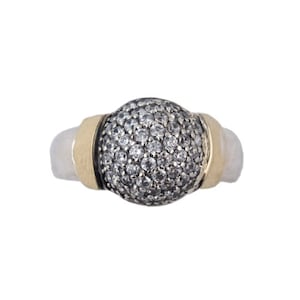 Handmade Israeli Jewelry. Sterling Silver Globe Ring with Cubic Zirconia. Unique Design. Fashionista Silver and Gold Ring