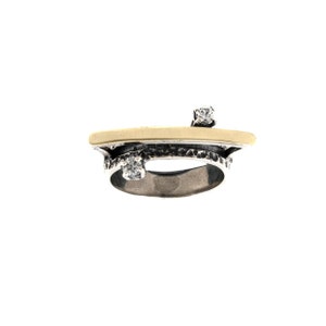 Sterling Silver and Gold Ring with Cubic Zirconia. Textured Silver. Funky Style Ring. Gift for Her.