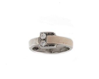 Dainty Sterling Silver and Gold Ring. Handmade Israeli Jewelry. Delicate Ring with Cubic Zirconia. Delicate Two Tone Design. Gift for Her