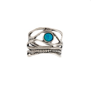 Blue Opal Sterling Silver Ring. Handmade Israeli Jewelry. Summer Ring. Blue Stone Ring. Travel Jewelry