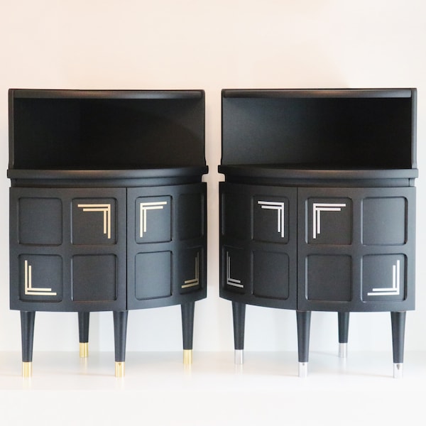 Spray Painted Art Deco Inspired Nathan Squares / Parker Knoll Corner Cocktail Cabinet / Cupboard / Media Unit - Black & Gold or Chrome - MCM