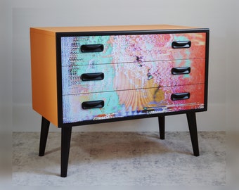 Custom Glitch Artwork Chest of Drawers – Retro Mid Century Modern