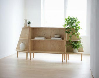 Birch Plywood Modular Sideboard – LIDO Range, Handmade Retro Bookcase Unit on Wooden Legs