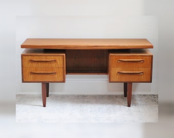 SOLD // Refinished G Plan Fresco Writing / Computer / Office Desk or Dressing Table - Teak - 1970s - Mid Century Modern - Vintage - Retro