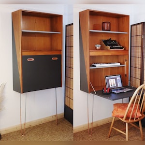 Mid Century Modern Modified Upright Wall-Mounted Drop-Down Drinks Cabinet - Writing Desk - Book Display - G Plan Fresco - Retro - Vintage