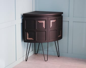 Refurbished Corner Cocktail Cabinet – Nathan Range, Copper Art Deco Design