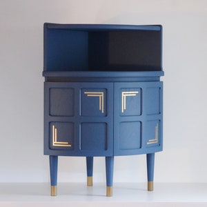 Spray Painted Art Deco Nathan Squares Corner Cocktail Cabinet / Cupboard / Media Unit - Custom Colour - Gold - Copper - Silver - Mid Century