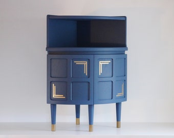 Spray Painted Art Deco Nathan Squares Corner Cocktail Cabinet / Cupboard / Media Unit - Custom Colour - Gold - Copper - Silver - Mid Century