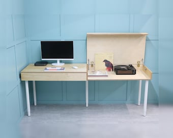 Birch Plywood Multi-Functional Shared Desk – Handmade To Order, DUET