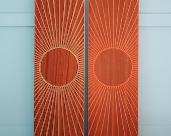Teak Sunburst Engraved Wooden Wall Hanging, Mid Century Modern G Plan Art