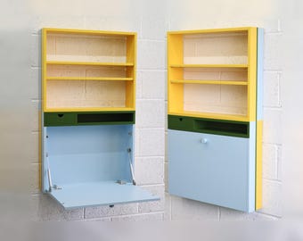 Bespoke Wall-Mounted Hideaway Desk, Painted Birch Plywood - Commission Example