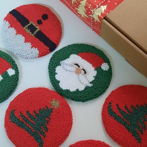 Christmas Punch Needle Coasters, Handmade Coaster, Christmas Mug Rug,  Christmas Home Decor, Handmade Gifts 