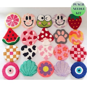Punch Needle Rug Coaster Kit, Beginner Punch Embroidery Kit, Craft Kit For Adult, Set of 4 Coaster Kit