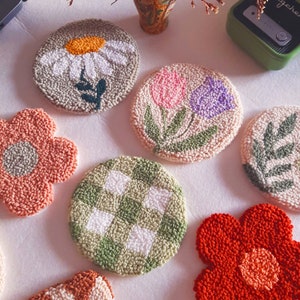 Tulpe Blumen-Untersetzer, Punch Needle Blumenbecher Teppich, Geschenke für Pflanzenliebhaber Mutter