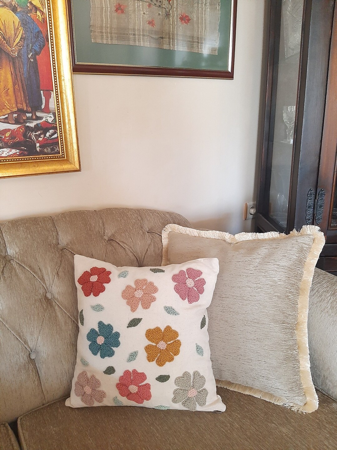 Decorative Colorful Flower Pillow Cover Punch Embroidery Etsy