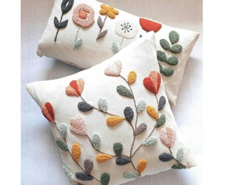 Handmade Fall Floral Pillow Covers, Unique hostess gift, Tufted Cushion Cases, Set of 2 Pillow Cases