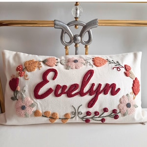 Custom Name Punch Needle Pillow Cover, Baby Girl Nursery Decor, Personalized Gift, New Mom Gift, Kids Room Decoration
