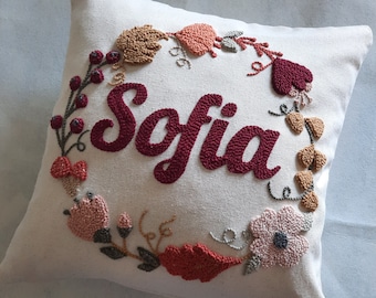 Personalized Fall Decor Pillow Cover, Punch Needle Embroidery