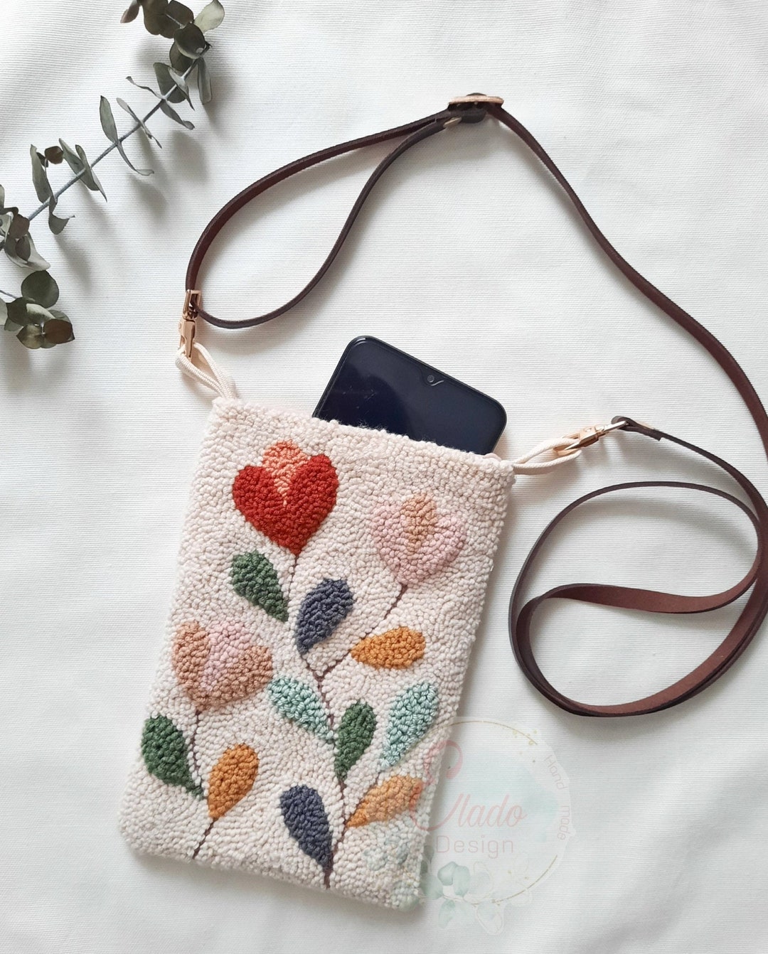 Punch Needle Bag, Punch Needle Embroidered Mini Crossbody Phone Bag