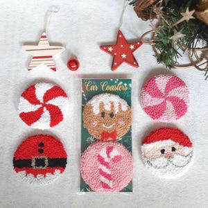 Handmade Christmas Car Coasters: Punch Embroidery Decor, Set of 2
