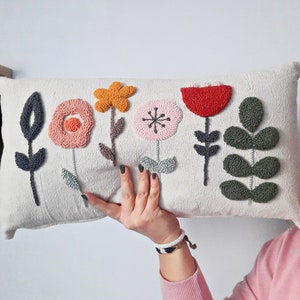 DIY Punch Needle Pillow Kit Brown Bear In Flowers With