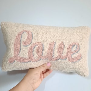 Pink Color Love Punch Embroidered Mini Pillow, Valentine's Day Pillow Gift, Love Lettering Mini Punch Pillow image 4