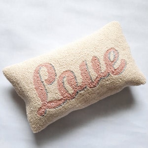 Pink Color Love Punch Embroidered Mini Pillow, Valentine's Day Pillow Gift, Love Lettering Mini Punch Pillow image 3