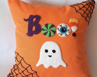 Halloween Shaped Pillow Cover; Spooky 'Boo' Design, 16x16