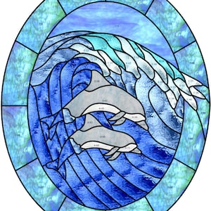 Surfing Dolphins Stained Glass Pattern PDF download