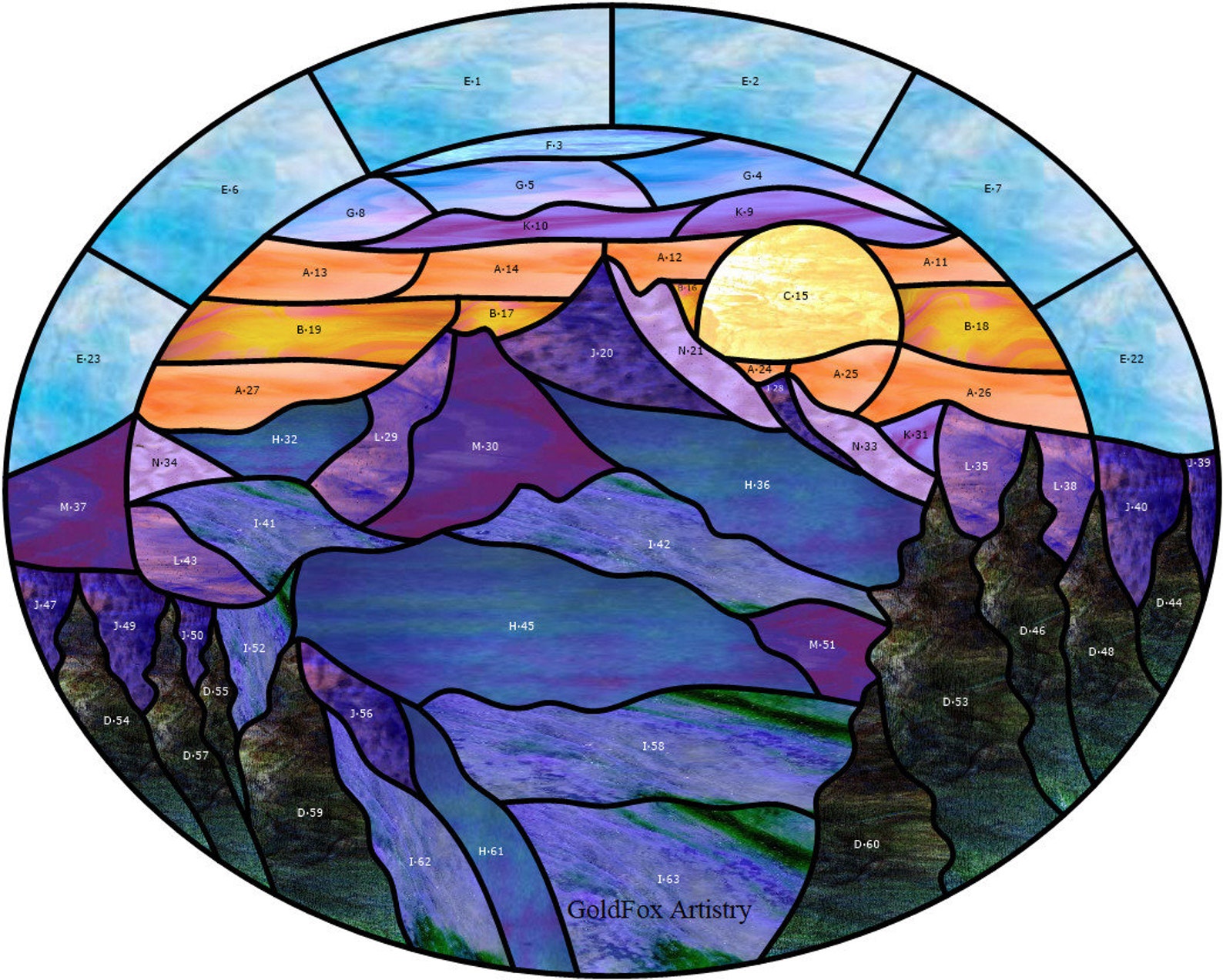Goldfox Artistry, Mountain Sunset, Stained Glass Pattern, PDF Download ...