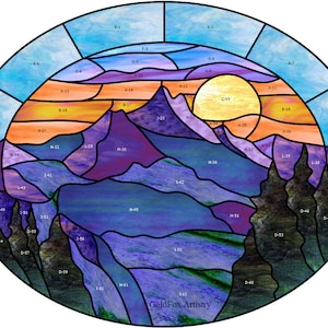 GoldFox Artistry, Mountain Sunset, Stained Glass Pattern, PDF download