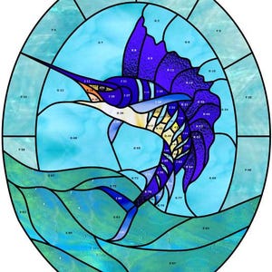 Blue Marlin, Sailfish, Stained Glass Pattern PDF download