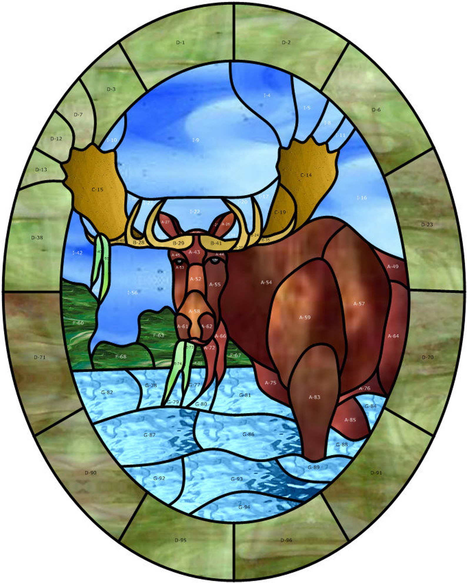 Moose in Water Stained Glass Pattern Download Digital | Etsy