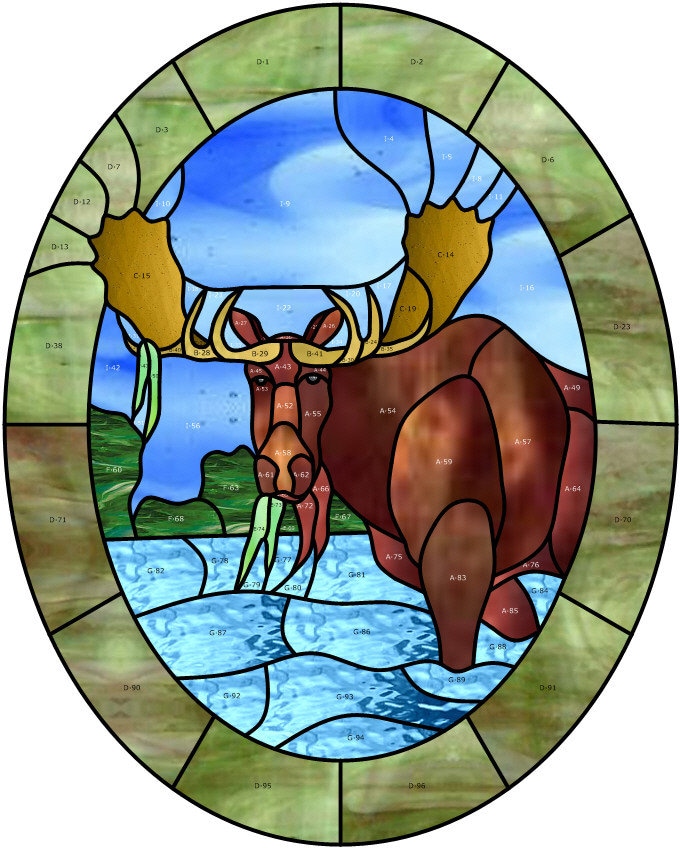 Goldfox Artistry, Moose in Water Stained Glass Pattern PDF Download