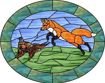 GoldFox Artistry presents , Fox on the Hunt, Stained Glass Pattern PDF download