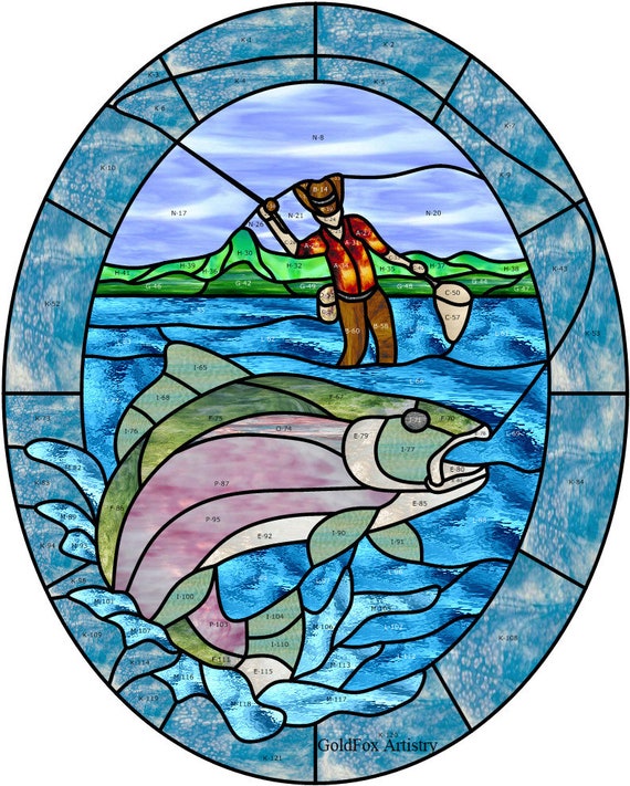 Goldfox Artistry fly Fishing Trout Stained Glass Pattern PDF - Etsy