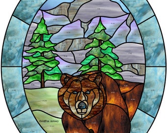 Bear Pattern Stained Glass Panel Printable Pattern Digital Download PDF
