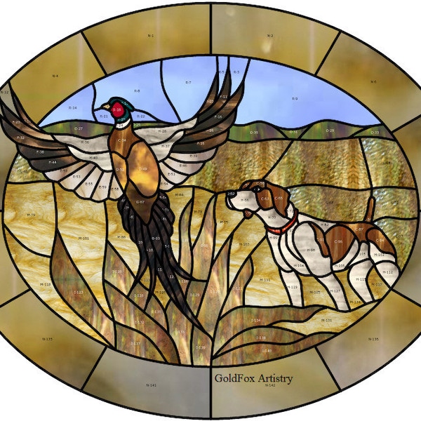 Pointer and Pheasant Stained Glass Pattern download Digital