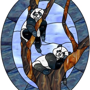 GoldFox Artistry, Pandas Sleeping, Stained Glass Patterns, PDF download