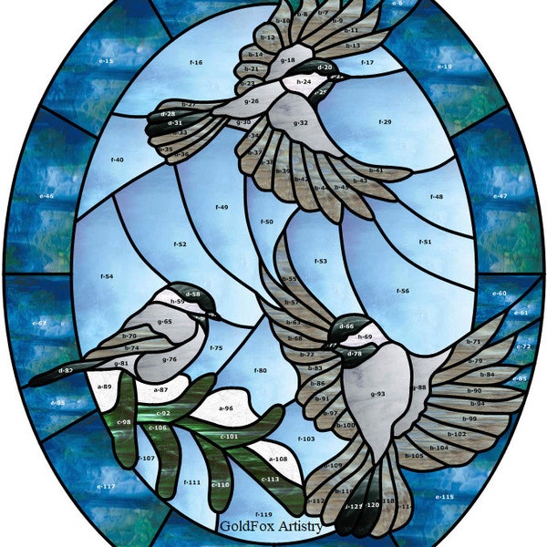 GoldFox Artistry, Chickadees, Stained Glass Pattern, PDF download