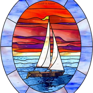 GoldFox Artistry, Sunset Sailing Boat, Stained Glass Pattern PDF download