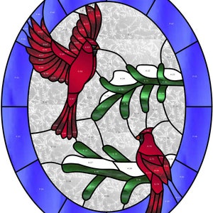 Winter Cardinals Stained Glass Pattern PDF Digital download