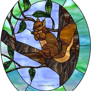 Arte GoldFox, esquilo, padrão de vitral, download de PDF