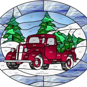 GoldFox Artistry, Old Red Pickup Xmas, Stained Glass Pattern, PDF downloud