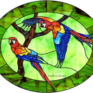 GoldFox Artistry, Tropical Parrots, Stained Glass Pattern, PDF download
