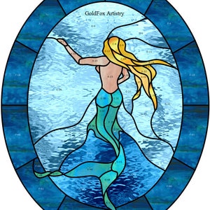 GoldFox Artistry, Mermaid, Stained Glass Pattern, PDF download